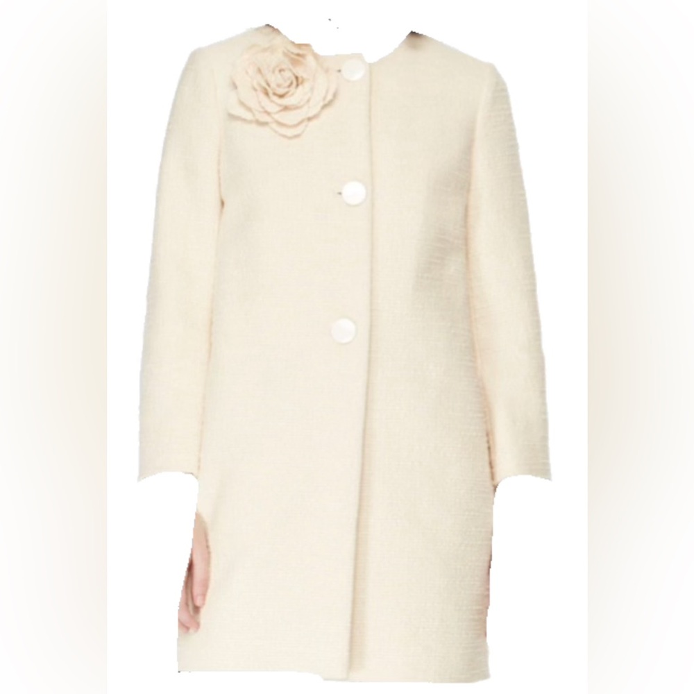 Kate Spade EUC Tweed Coat Cream Corsage Size 8 Rambling Roses Jacket